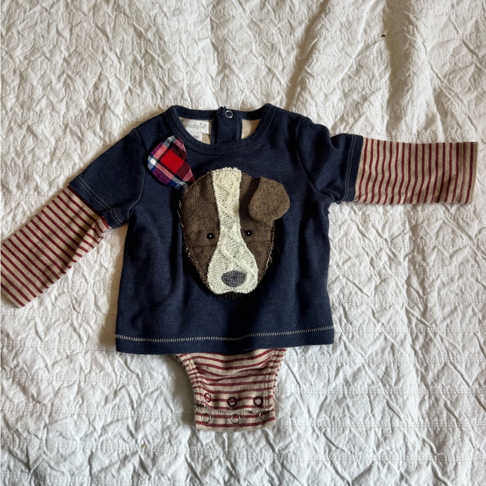 Navy Dog Appliqué Baby Onesie